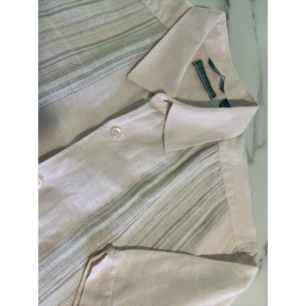 Cubavera Shirt Men L100% Linen Short Sleeve Pink‎